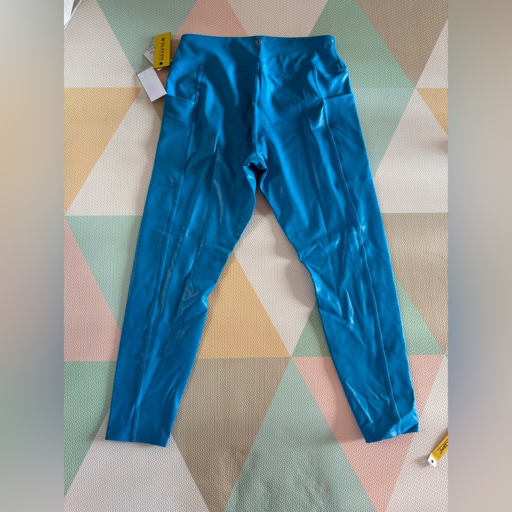EleVen by Venus Williams Vibrant Blue Shiny Leggings Size L NWT
